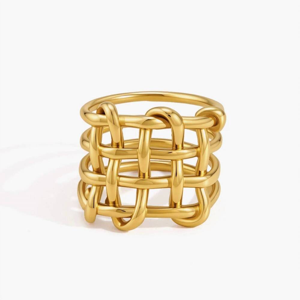 NEW MEREWIF women's basketweave statement ring in gold